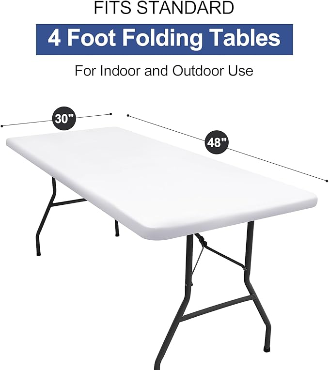 homing Rectangle Table Cloth Cover, Waterproof Polyester Elastic Fitted Tablecloth, Fits for 4 Foot Folding Tables, Washable Table Protector for Picnic, Camping, Outdoor (White, 30" x 48")