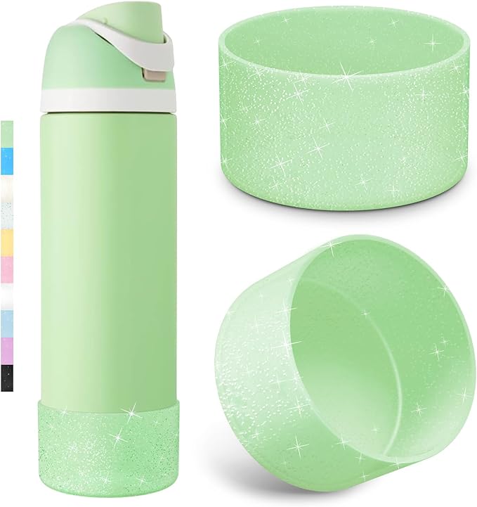 2PCS Glitter Silicone Boot for Owala Water Bottle, Anti-Slip Protective Sleeve for Owala Twist,FreeSip and Flip Stainless Steel Water Bottle, BPA-Free, Dishwasher Safe, Accessories