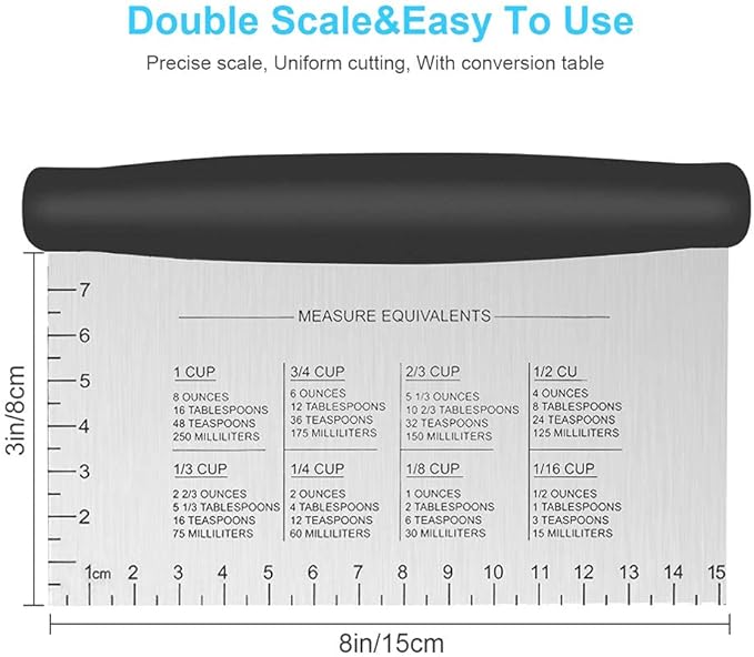 Bench Scraper & Chopper - 6 Inch Stainless Steel Dough Cutter with Contoured Grip, Multi-Purpose Kitchen Tool for Baking Cooking, Food Scraper Chopper & Pastry Knife