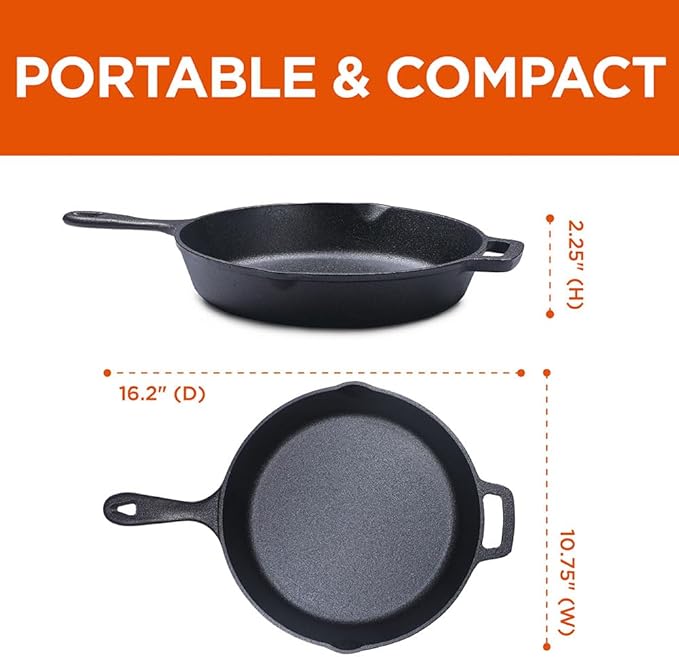 Commercial CHEF 10.25 Inch Preseasoned Cast Iron Skillet, Cast Iron Pan with Dual Pour Spouts