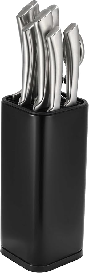 Dura Living Universal Knife Block Holder, Stainless Steel Knife Stand Without Knives, Safe Space Saver Stable Knife Storage with Scissors Slot, Detachable for Easy Cleaning, Kitchen Organizer, Black
