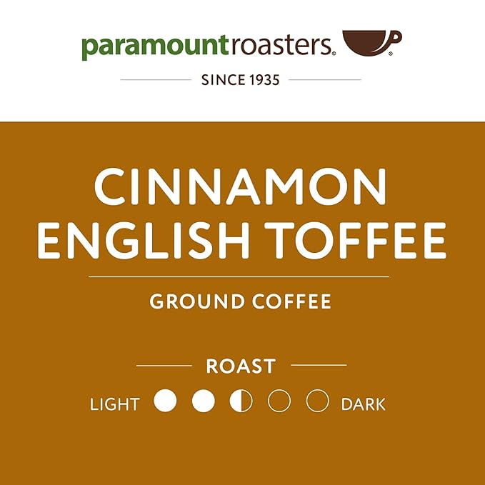 Paramount Roasters Cinnamon English Toffee Flavored Ground Coffee, 1-12oz bag, Medium Roast (Paramount Coffee Company)