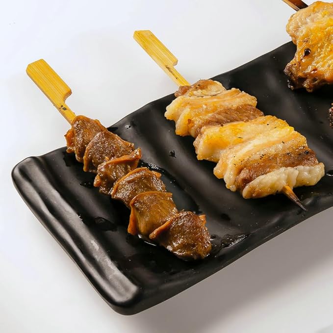 200 Pcs Bamboo Skewers for Appetizers, 4.7 Inch Toothpicks with Storage Box, Cocktail Picks for Drinks, Fruit Kababs, Sausage, Barbecue Snacks, Fondue, Natural Wooden Paddle Skewer Mini Food