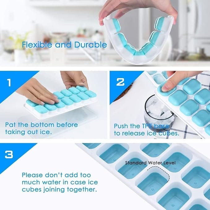 Ice Cube Trays, Silicone Easy-Release and Flexible 14-Ice Trays with Spill-Resistant Removable Lid, BPA Free, Durable and Dishwasher Safe, 4 Pack