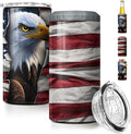 SANDJEST Eagle Tumbler American Flag 4 in 1 12oz Can Cooler Coozie Skinny Stainless Steel Tumbler Gift for Men Dad Father Travel Veteran Day 4th of July