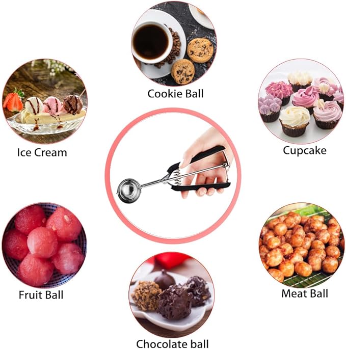 Cookie Scoop 1.5 Tbsp, Cookie Dough Scoop, Size #50, 1.5 Tablespoons, Cookie Scoops for Baking, Black, 18/8 Stainless Steel, Comfortable Grip