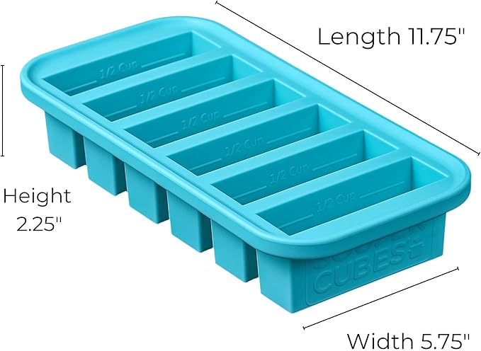 Souper Cubes 1/2 Cup Silicone Freezer Molds with Lids, Perfect for Storing Soups, Sauces, Juices, Desserts, Smoothie Prep and More, 1/2 Cup Silicone Freezer Trays - Aqua - 2-Pack
