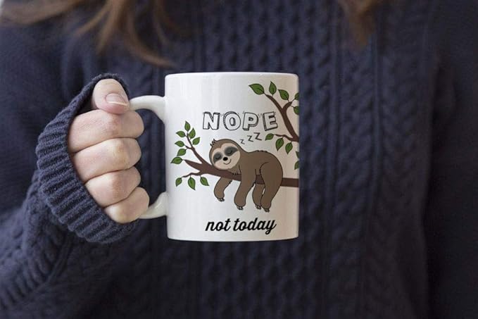LOZACHE Cute Sloth Gifts Nope Not Today Funny Coffee Mug Have A Nice Day Ceramic Tea Cup 11oz, Kawaii Birthday Present for Men Women Wife Husband Daughter Friends Coworker