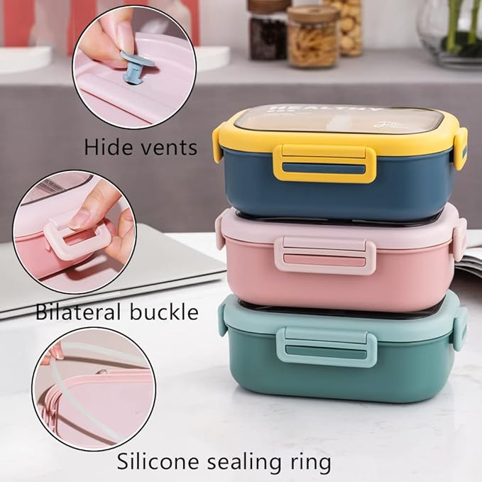 Lille Home 28oz Stainless Steel Leakproof 2-Compartment Bento Lunch Box/Portion Control Food Container with Lunch Bag and Cutlery Set, BPA Free (pink)
