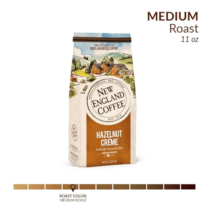 New England Coffee Hazelnut Crème Medium Roast Ground Coffee, 11oz Bag (Pack of 3)