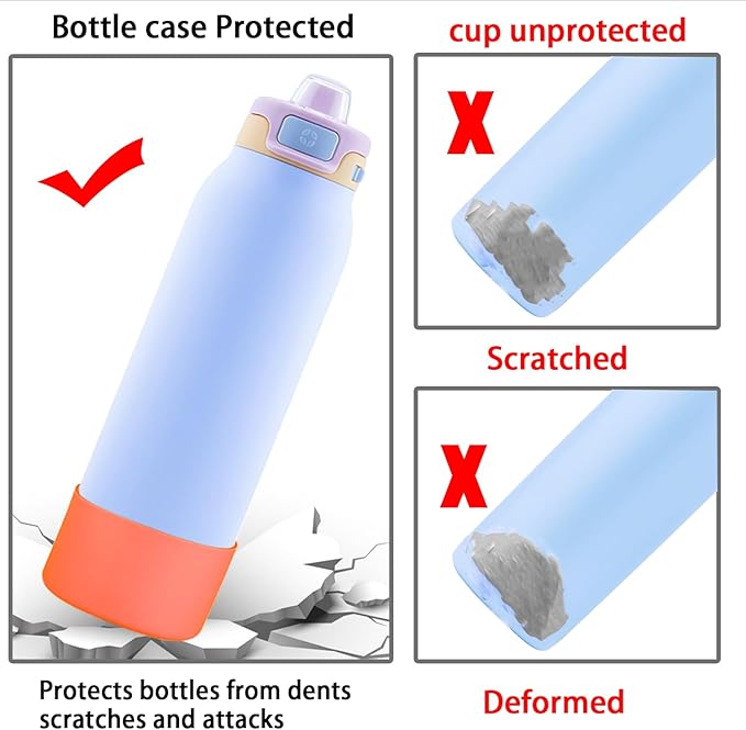 2 PCS Silicone Bottom for Ello Pop 32 OZ Water Bottle, Water Boot for Ello Pop,Avoid Scratches and Noise (Orange, 320z)