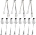 12PCS Stainless Steel Serving Utensils Sets,8 Large Serving Spoons,4 Serving Tongs,Silver Serving Utensills Sets for Buffet Catering Banquet Party (Silver)