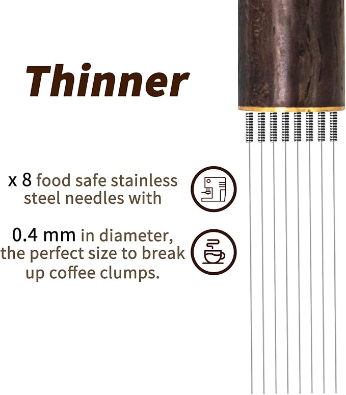 Espresso Coffee Stirrer 8 Needles 0.4mm Espresso Distribution Tools, Natural Wood Handle and Stand