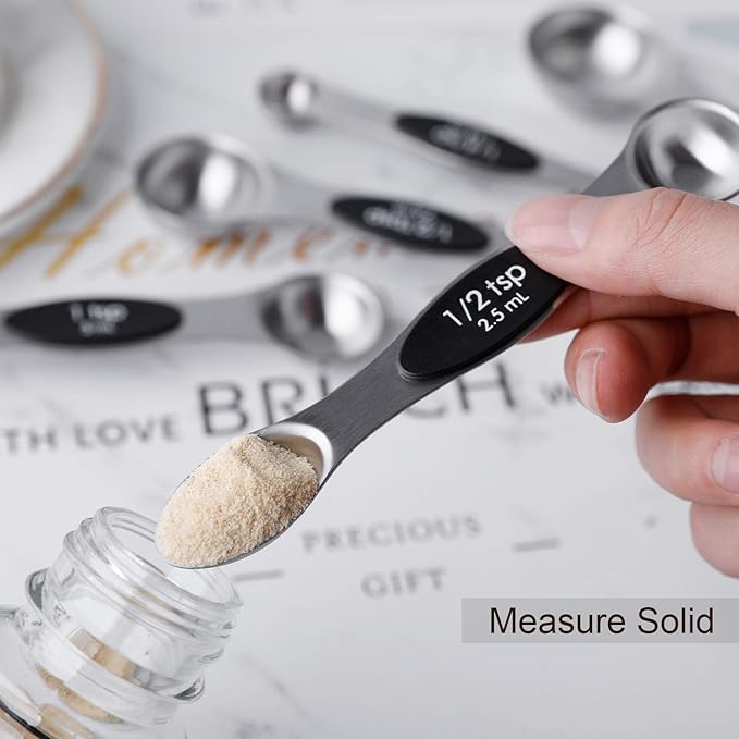 Magnetic Measuring Spoons Set Stainless Steel Dual Sided Stackable Teaspoon Tablespoon for Measuring Dry and Liquid Ingredients