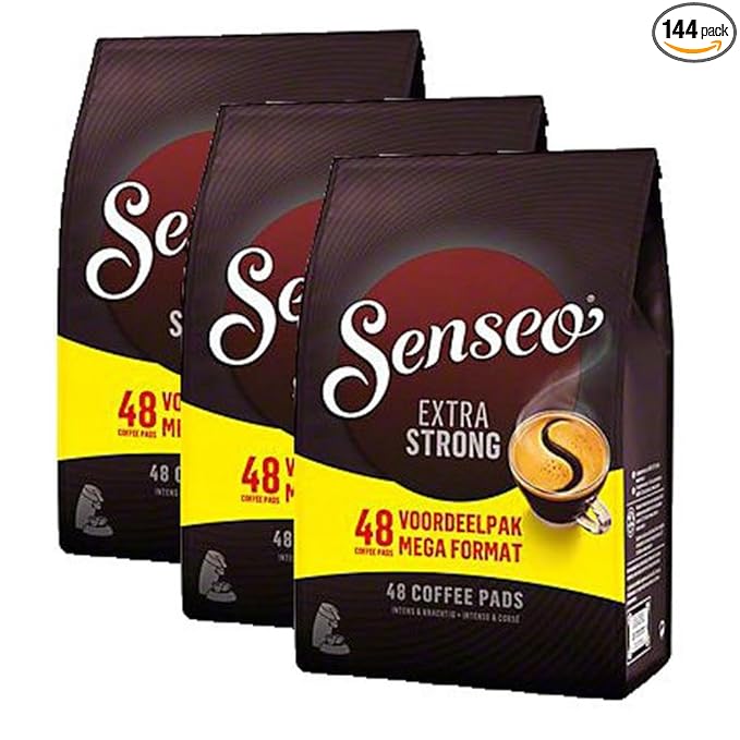 Senseo Extra Strong Coffee Pods – 144 Count (3 Packs) – Dark Roast with Intense & Bold Flavor and Rich Crema – Single-Serve Coffee Pads Compatible with Senseo & PeleCom Machines