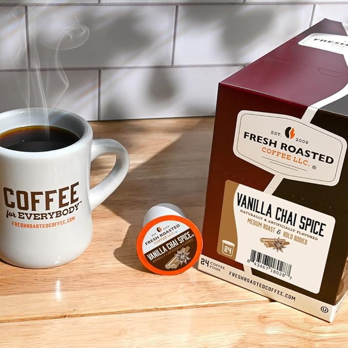 Fresh Roasted Coffee, Vanilla Chai Spice, Flavored Coffee Pods, K-Cup Compatible, 24 Count