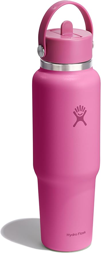 Hydro Flask Travel Water Bottle - Insulated Stainless Steel - Wide Straw Lid, Non Spill, Leakproof in 40 Oz Reef Pink