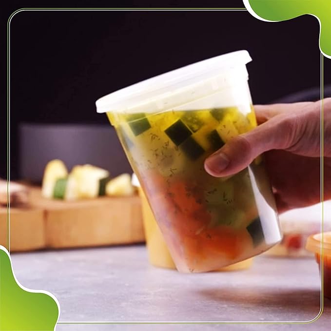 Deli Containers with Lids Leakproof - 240 Pack BPA-Free Plastic Microwaveable Clear Food Storage Container Premium Heavy-Duty Quality, Freezer & Dishwasher Safe (32oz 240 Sets)