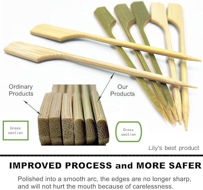 HOPELF 10 inch Bamboo Paddle Picks Skewers for Shish Kabob，Fruit Kabobs，BBQ，Kitchen，Grilling，Barbeque Snacks.Wood pick More Size Choices 3.5''/ 4.7''/ 7''/ 10'' (Pack of 100)