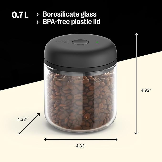 Fellow Atmos Electric Vacuum Canister & Storage Container - Airtight Coffee & Food Storage Containers - Coffee Containers - (Clear Glass, 1.2 Liter)