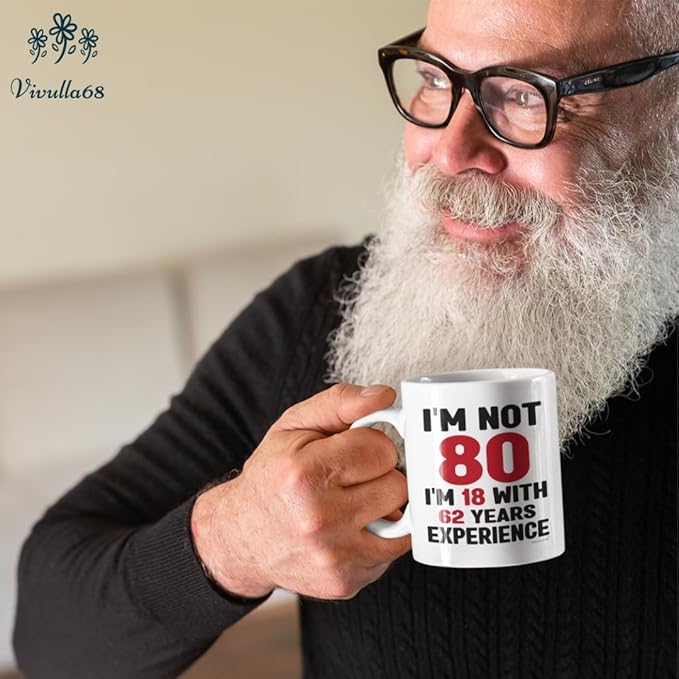 Vivulla68 80th Birthday Gifts for Men Women, 80 Year Old Birthday Gifts for Women Men, 1945 Bday Gift for Woman Man, Gift for 80 Year Old Woman, 80th Coffee Mug 11Oz, 1945 Cup for Grandpa Grandma
