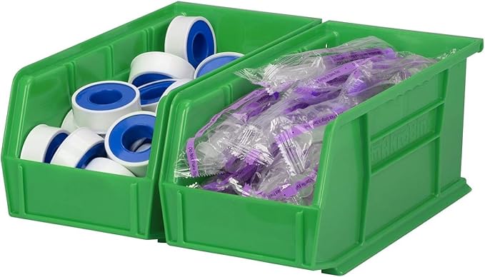 Akro-Mils 30230 AkroBins Plastic Storage Bins, Space-Saving Stackable Bins for Garage, Pantry, Craft Organization, 11-Inch x 5-Inch x 5-Inch, Green, 12-Pack