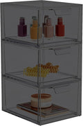 3 Pack Stackable Makeup Organizer and Storage, Acrylic Organizers，Clear Plastic Storage Drawer with Pull-Out Handles for Vanity, Undersink, Kitchen Cabinets, Pantry, Black