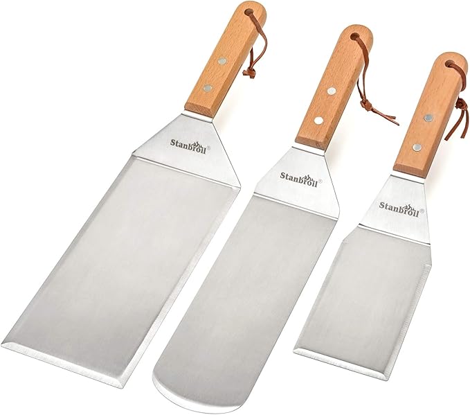 Stanbroil Stainless Steel Spatula Set Tools for Blackstone and Camp Chef Griddle, Metal Long Spatula and Hamburger Turner for Griddle Flat Top BBQ Grill, Set of 3