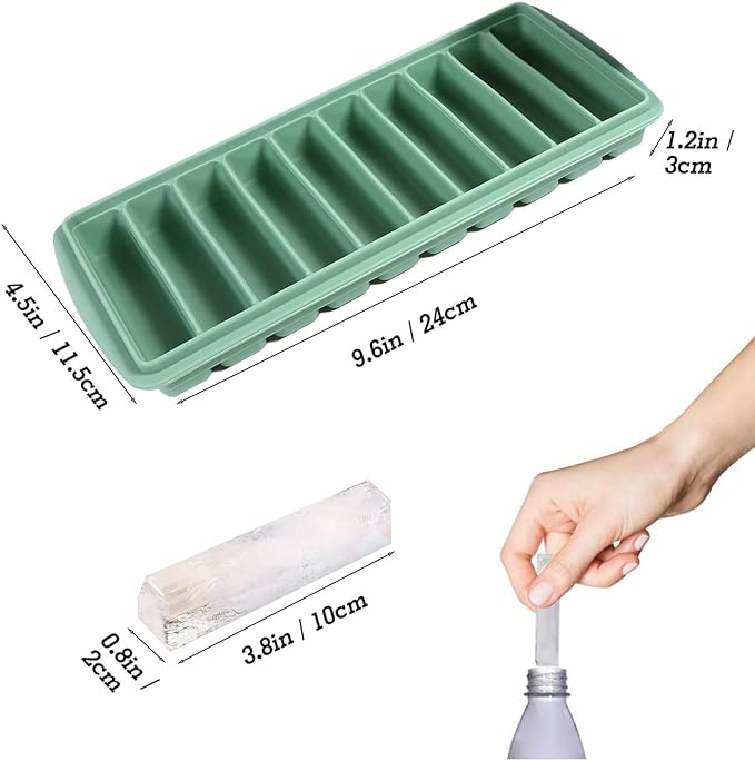 LessMo 2 PCS Ice Cube Tray, Long Ice Stick Tray Silicone with Lid, Rectangular Narrow Stick, Reusable, Flexible, Easy Release, for Small Mouth Sport Bottles, Juice Bottles, Cocktail Parties, Blue