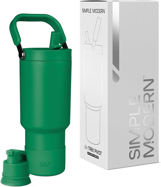 Simple Modern Trek Pivot | 30oz Flip Straw Tumbler with Handle | Water Bottle & Boot | Interchangeable Straw & Chug Lids | Insulated Stainless Steel Jug | Gym Sports Outdoors | Kelly Green