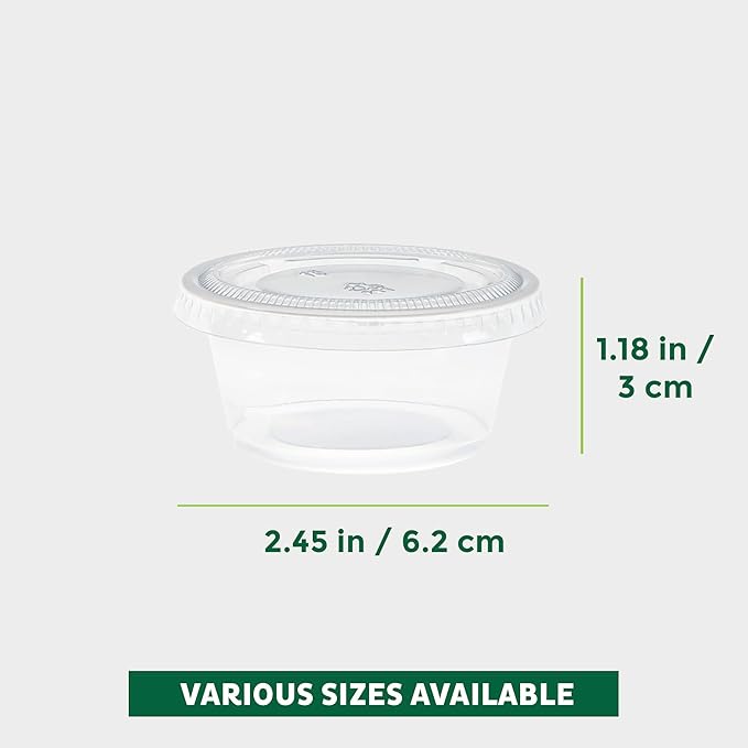 Freshware Plastic Portion Cups with Lids [2 Ounce, 400 Set] Disposable Plastic Cups for Meal Prep, Salad Dressing, Jellos Shot Cup, Condiment and Dipping Sauce Cup