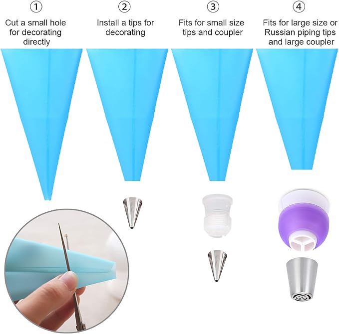 GEMLON Reusable Piping Bags Set – Silicone Pastry Bag, Icing Bag for Cake Decorating – Baking Tools Kit with 3X (12’’+14’’+16’’) Bags, 9 Tip Couplers, 9 Frosting Bag Ties, Cupcake Decorations Supplies