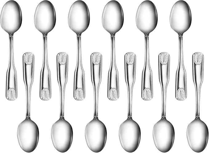 New Star Foodservice 58345 Shell Pattern, 18/0 Stainless Steel, Dinner/Dessert Spoon, 7.5-Inch, Set of 12