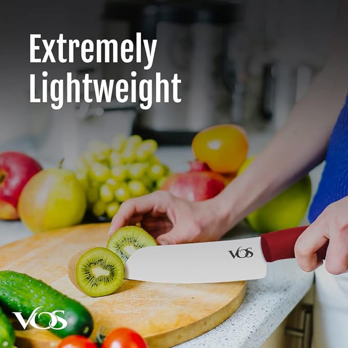 Vos Ceramic Knife Set - Ceramic Kitchen Knives With Peeler, Paring Knives 4", 5", 6", 7", 8" Inch Red