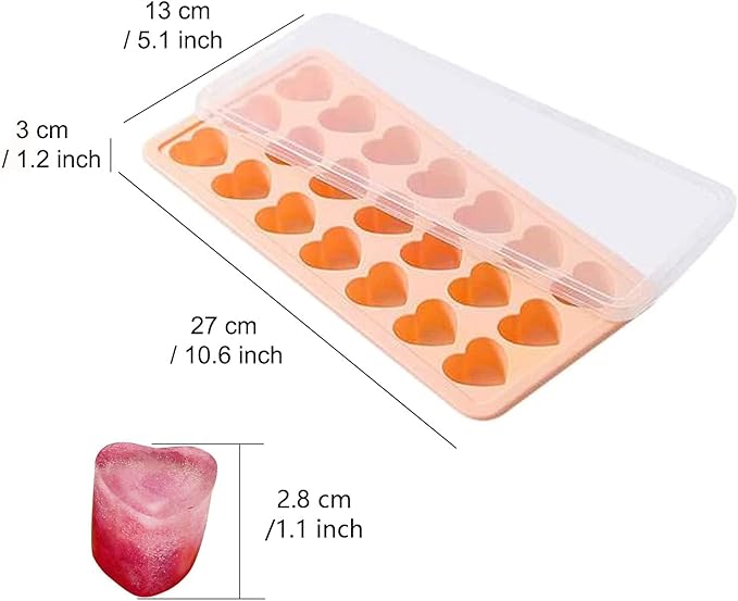 Heart Shaped Ice Cube Trays - Silicone Heart Ice Cube Tray with Lid,Heart Shaped Ice Cube Molds,Small Heart Ice Tray Silicone,Easy to Remove