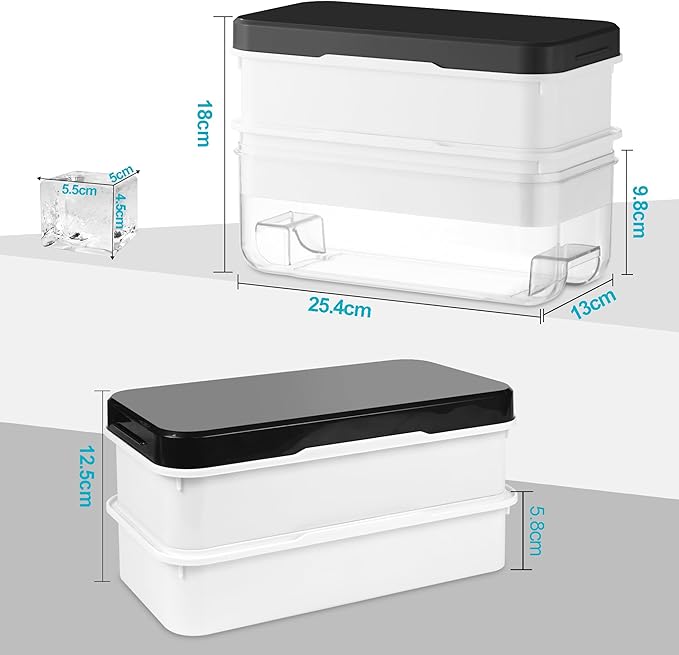 Large Ice Cube Tray, Easy Release Press Ice Cube Moulds with Lid, No Overflow Silicone Moulds with Stackable Lid, Perfect for Cocktails & Party Drinks, for 16 Large Ice Cubes(5cmx5cmx4.5cm), Black