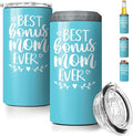 SANDJEST 4-in-1 Mom Tumbler Can Cooler Gifts for Mom from Stepson, Stepdaughter - 12oz Best Bonus Mom Ever Stainless Steel Insulated Cans Coozie Cup Mug Christmas, Birthday, Mother's Day Gifts
