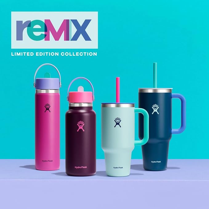 Hydro Flask Water Bottle - Insulated Stainless Steel - Wide Mouth Flex Straw Lid, Non Spill, Leakproof and Refillable in 32 Oz Holiday Punch