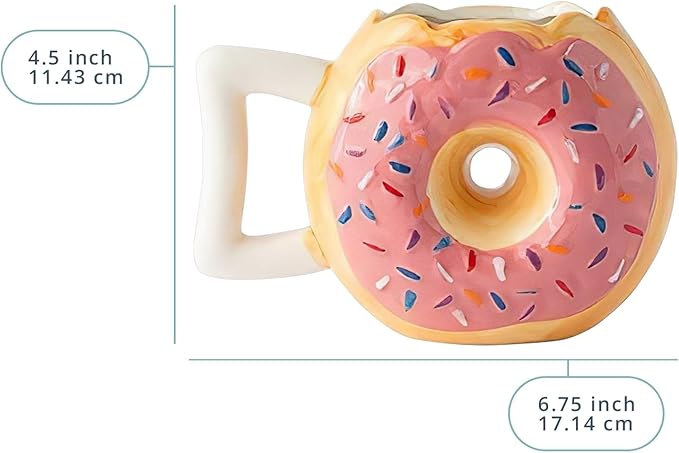 Comfify Ceramic Donut Mug – Pink Glaze with Sprinkles – Funny “MMM... Donuts!” Quote – 14 oz Coffee Cup for Tea, Hot Chocolate, and More – Giftable Novelty Drinkware