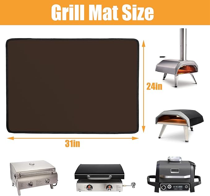 24 x 31in Fireproof Grill Mats for Outdoor Grill to Protect Your Grill Table - Heat Resistant Grill Table Mat - Waterproof & Oilproof BBQ Mat - Brown（1mm）