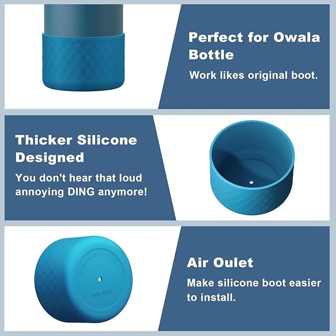 2PCS Silicone Water Bottle Boot for Owala 24oz, Protective Bottom Bumper Anti-Slip Sleeve for FreeSip, Twist, and Flip Stainless Steel Bottles, Dishwasher Safe and BPA Free(Grey+Dark Blue)