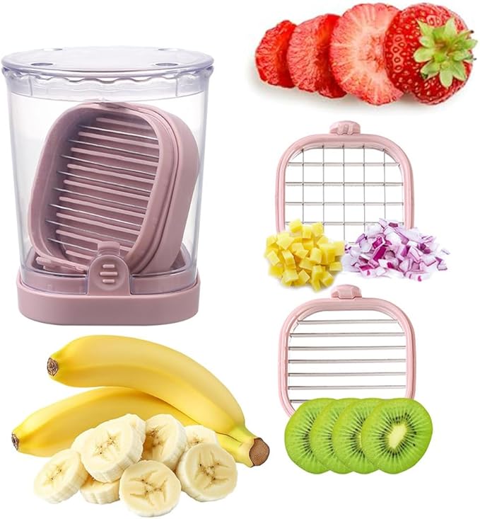 Strawberry Slicer, Fruit Slicer Cup with Push Plate, Grape Cutter Cup Slicers Kitchen Gadget for Egg Kiwi Banana Cucumber, Strawberry Slicers Cutter Tool for Fruits Vegetables (Pink, One Size)