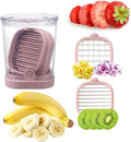 Strawberry Slicer, Fruit Slicer Cup with Push Plate, Grape Cutter Cup Slicers Kitchen Gadget for Egg Kiwi Banana Cucumber, Strawberry Slicers Cutter Tool for Fruits Vegetables (Pink, One Size)