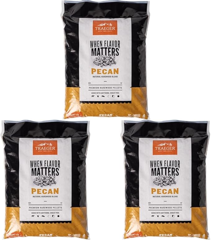 Traeger Grills Pecan 100% All-Natural Wood Pellets for Smokers and Pellet Grills, BBQ, Bake, Roast, 18 lb. Bag (Pack of 3)