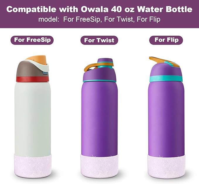 2 PCS Glitter Silicone Boot for Owala Water Bottle, Anti-Slip Protective Sleeve for FreeSip/Twist/Flip Stainless Steel Water Bottles Accessories