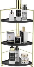 3-Tier Bathroom Countertop Organizer, Vanity Tray Cosmetic & Makeup Storage, Kitchen Spice Rack Standing Shelf, Corner Storage Shelf, Black & Golden
