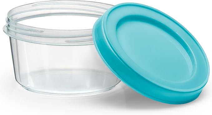 DecorRack 4 Pack - 7 oz Plastic Food Storage Containers with Screw Lids, BPA-Free, Reusable Stackable Jars for Portion Control, Snacks, Travel, Kitchen, Freezer, Art and Craft (Assorted Color)