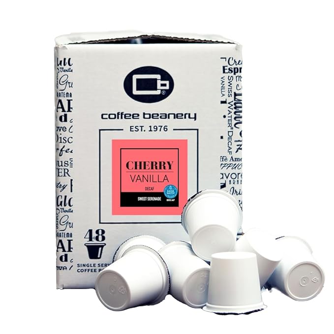 Cherry Vanilla Decaf Coffee Pods by Coffee Beanery | 48ct Gourmet Flavored Decaf Medium Roast Pods