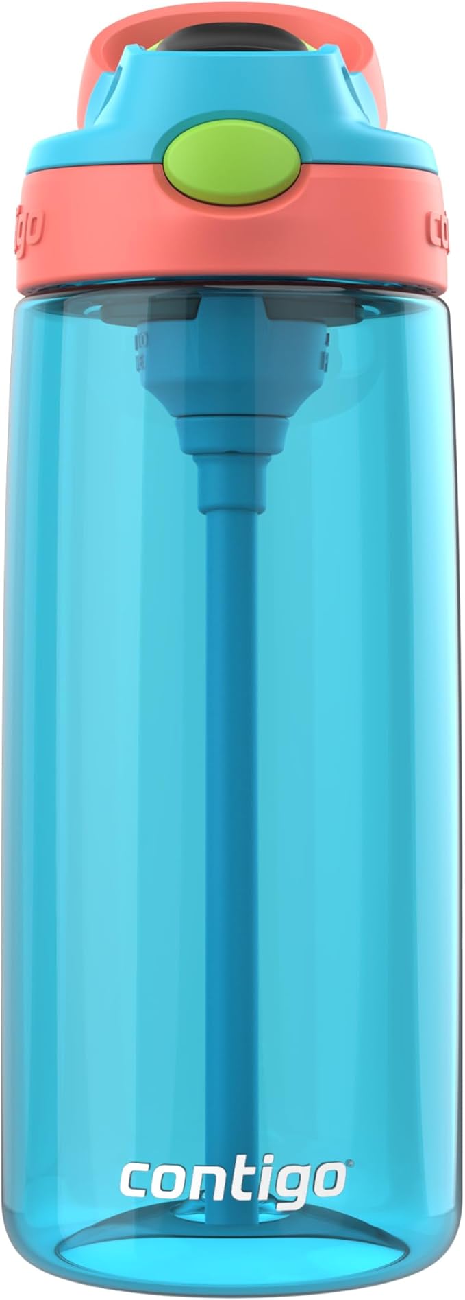 Contigo Kids Cleanable AutoSpout Water Bottle with Pop up-Straw, BPA-Free Plastic, 20oz, Blue Raspberry & Coral