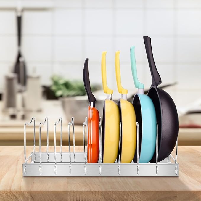 FLSEPAMB Pan Organizer - Adjustable Lid Organizer for Kitchen, Heavy Duty Pot Lid Organizer, Under Sink, Drawer, Pantry Storage